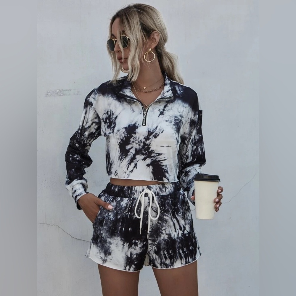 Shein cropped quarter zip top with matching shorts
